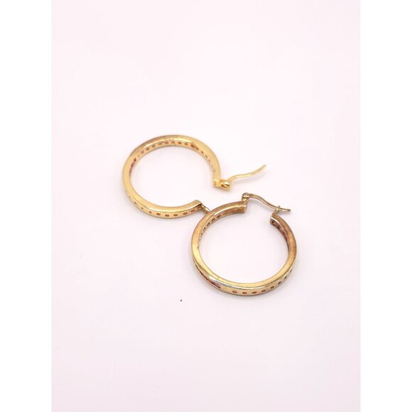 Ross-Simon Gold & Silver Pink Sapphire CZ Hoops - Picture 12 of 15